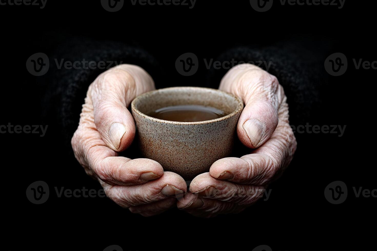 An elderly person holding a cup of tea photo