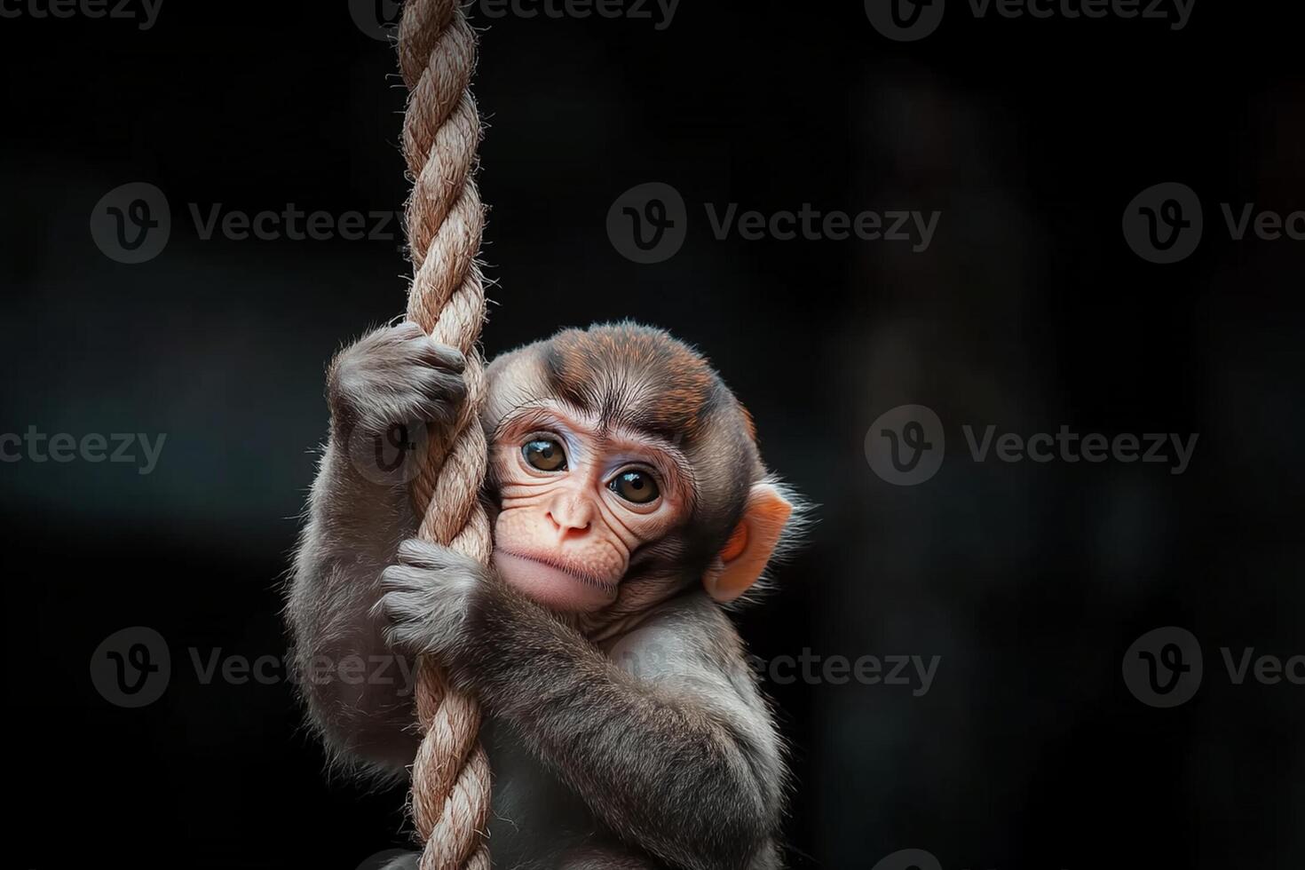 A monkey is hanging on a rope photo