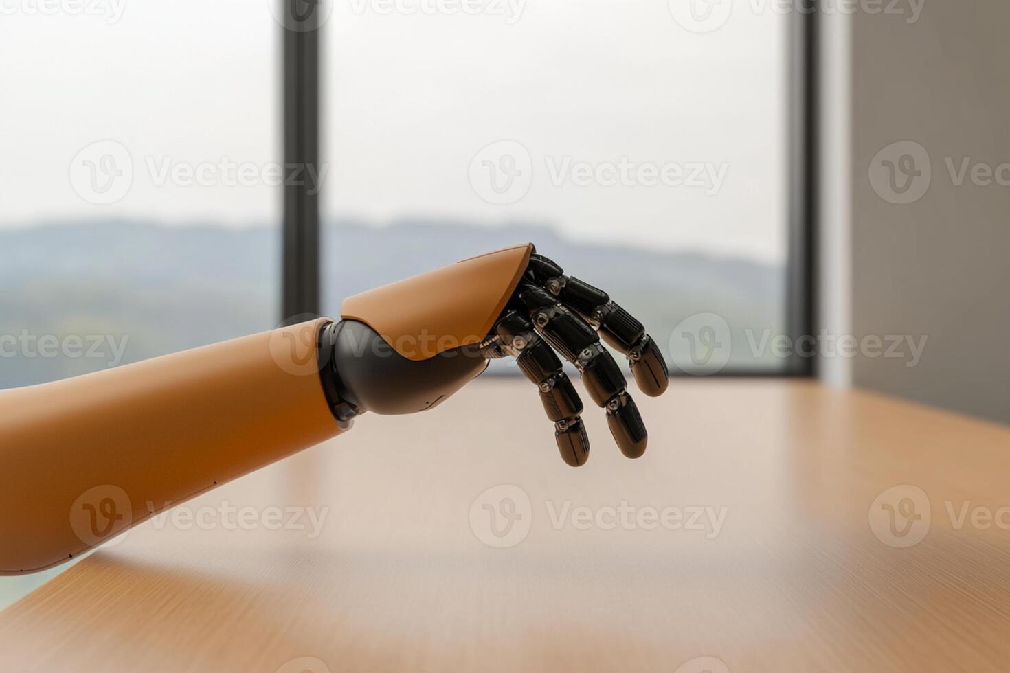 A robot hand is holding a computer mouse photo