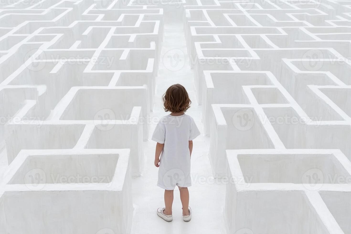 A little girl standing in front of a maze photo