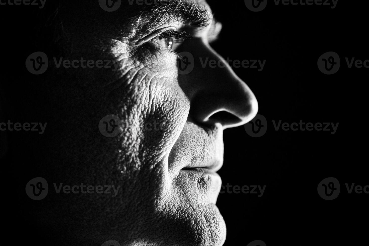 A man in black and white looking off to the side photo