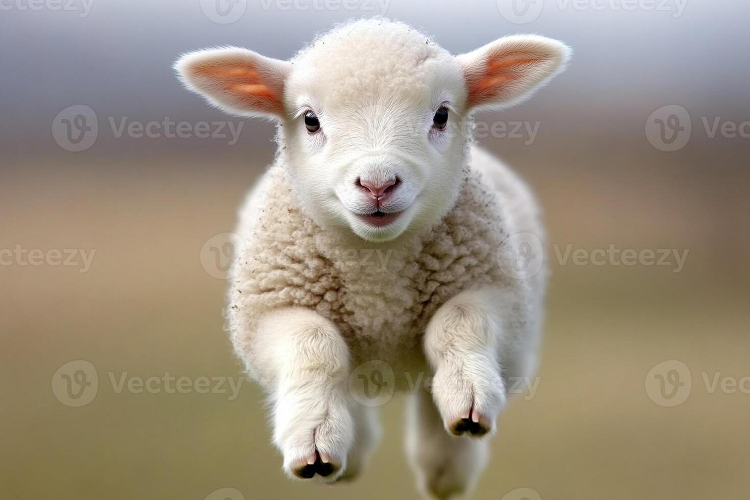 A baby lamb is jumping in the air photo