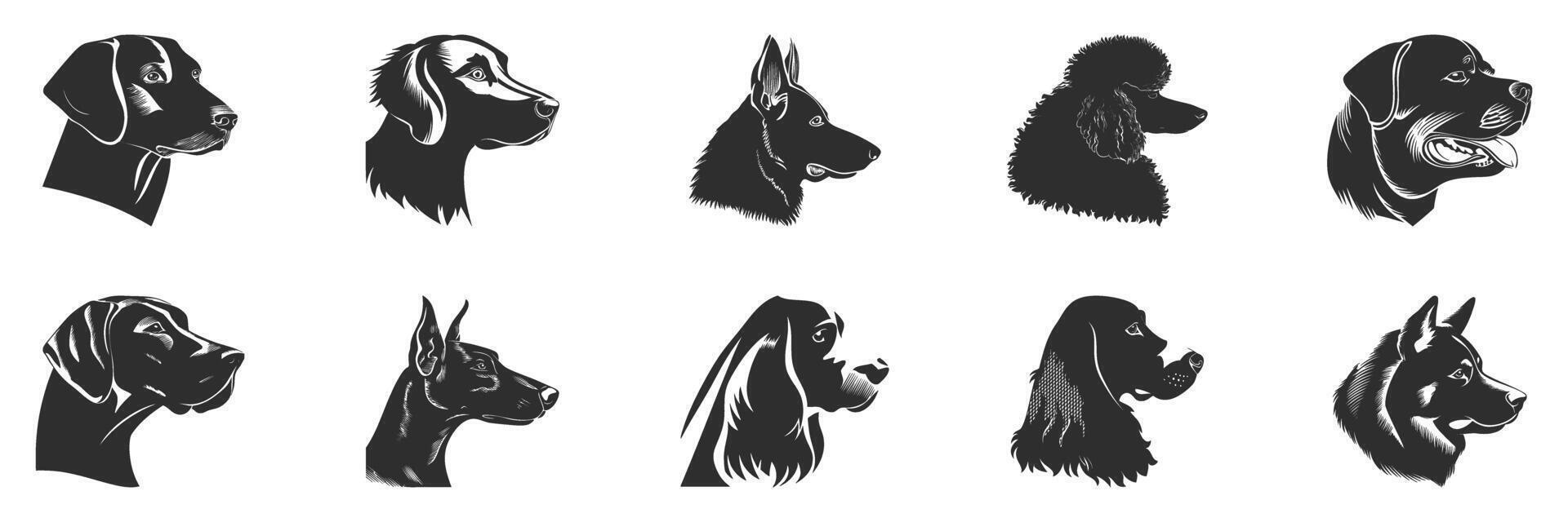 Dog Breed Profiles Silhouette Set. Canine Head Illustrations For Pet Lovers And Designers. Isolated Illustration Collection vector
