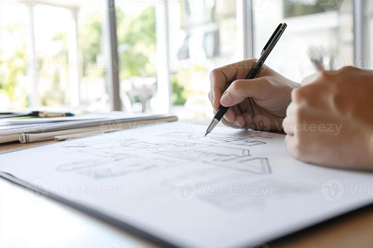 A person is drawing on a piece of paper photo