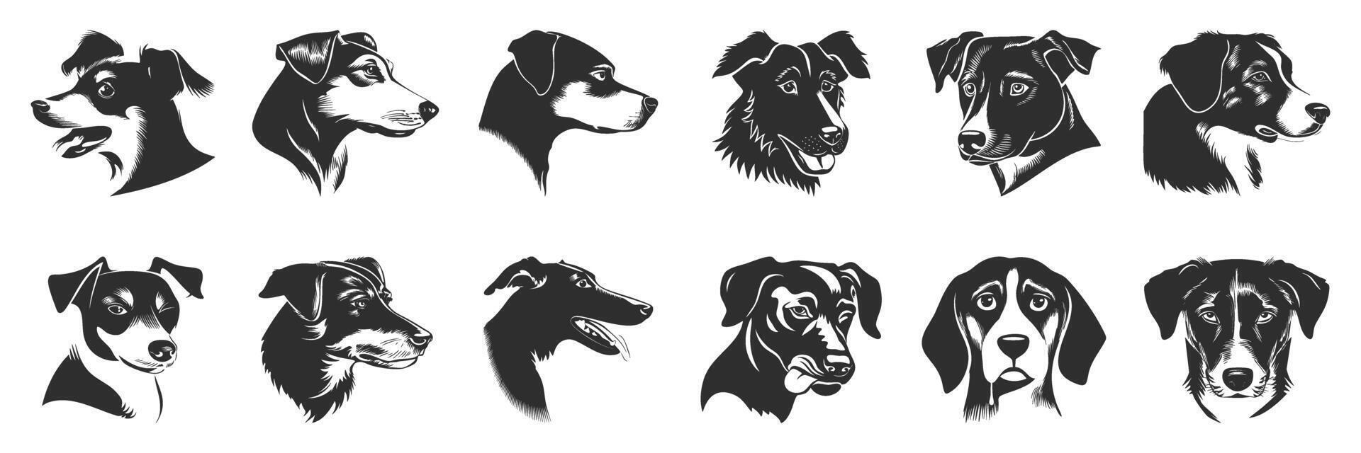 Dog Breed Head Silhouettes Set. Diverse Canine Profiles For Design And Decoration. Isolated Illustration Collection vector