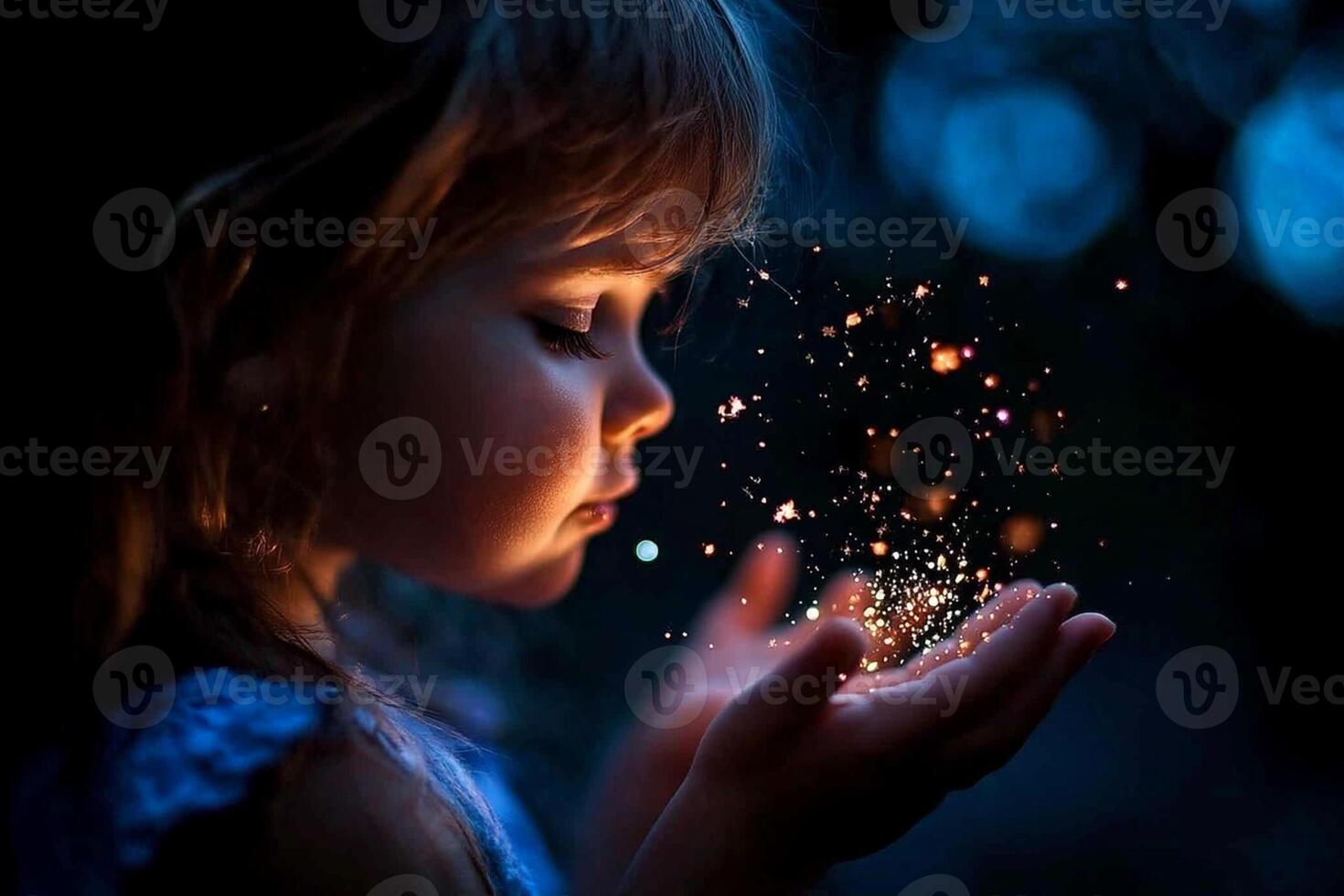 A little girl is holding a sparkler in her hands photo