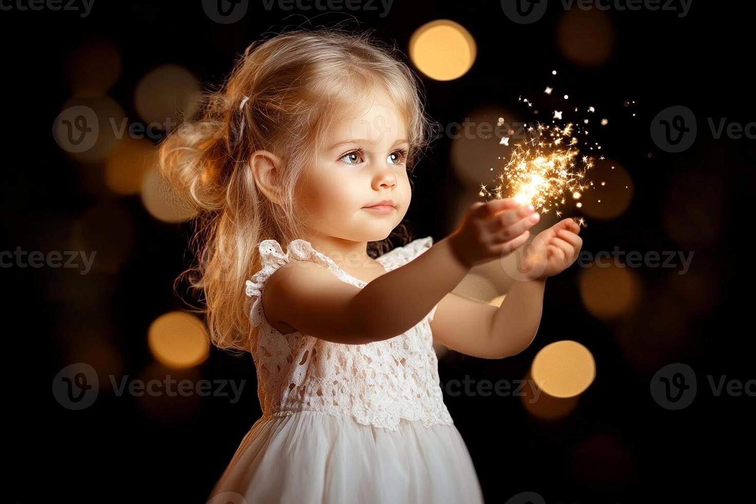 Little girl holding sparkler in her hand photo