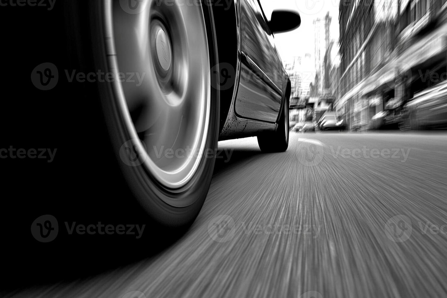 A car driving down the street with motion blur photo