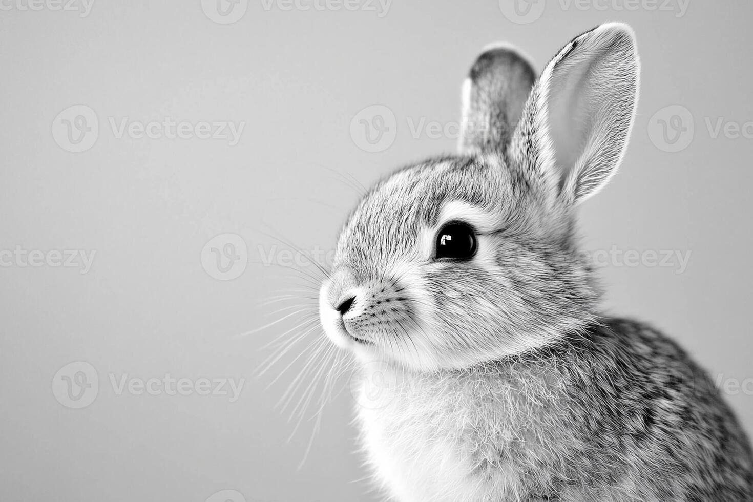 A black and white photo of a rabbit