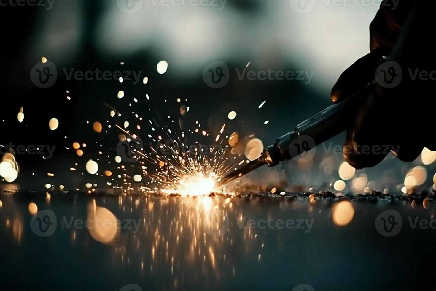 A person is welding sparks on a metal surface photo