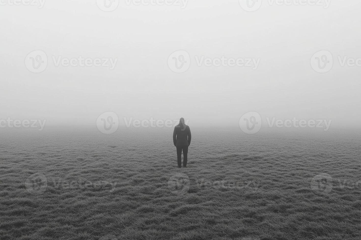 A man standing in a foggy field photo