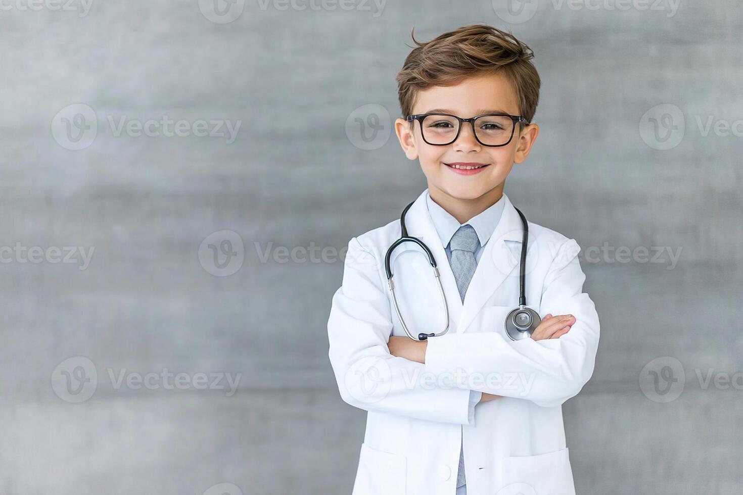 A young boy in a doctor's coat and tie photo