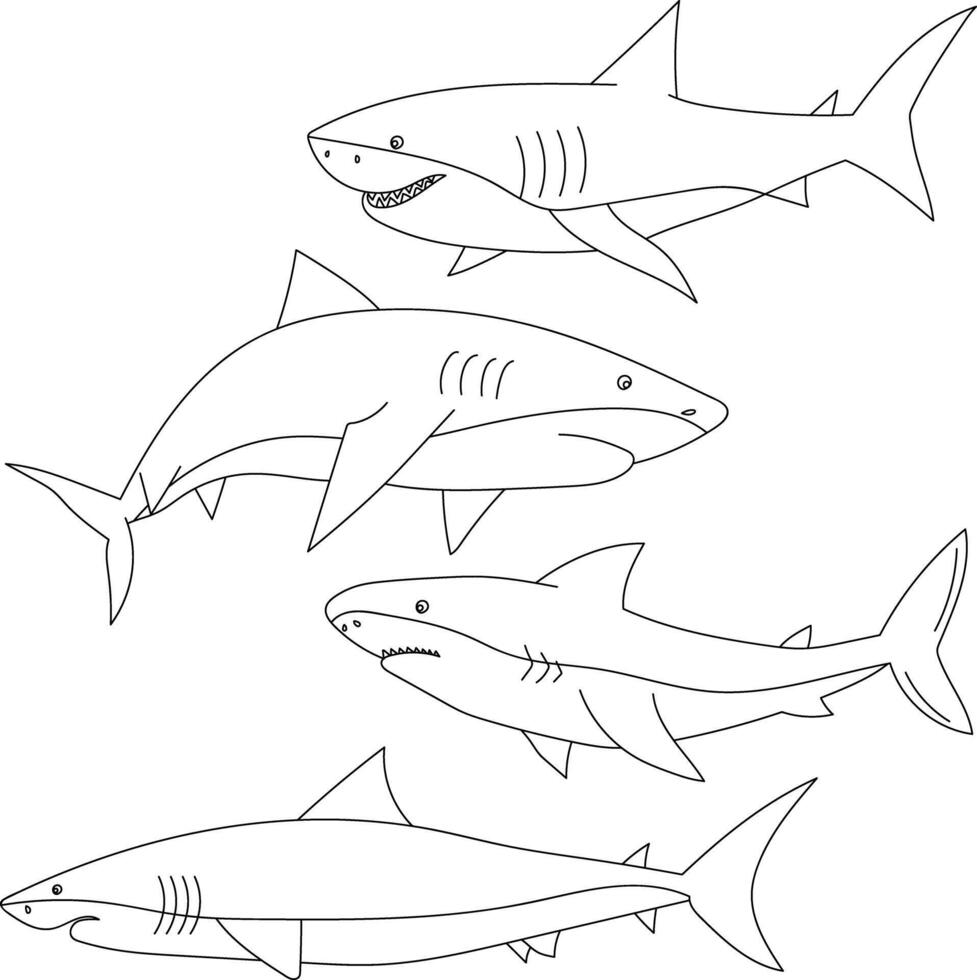 Hand-drawn Shark Clipart Illustrations vector