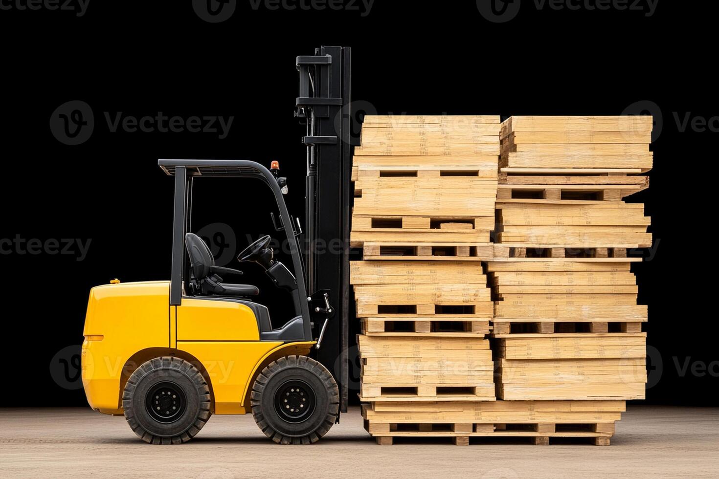 Forklift truck with pallets on a black background photo