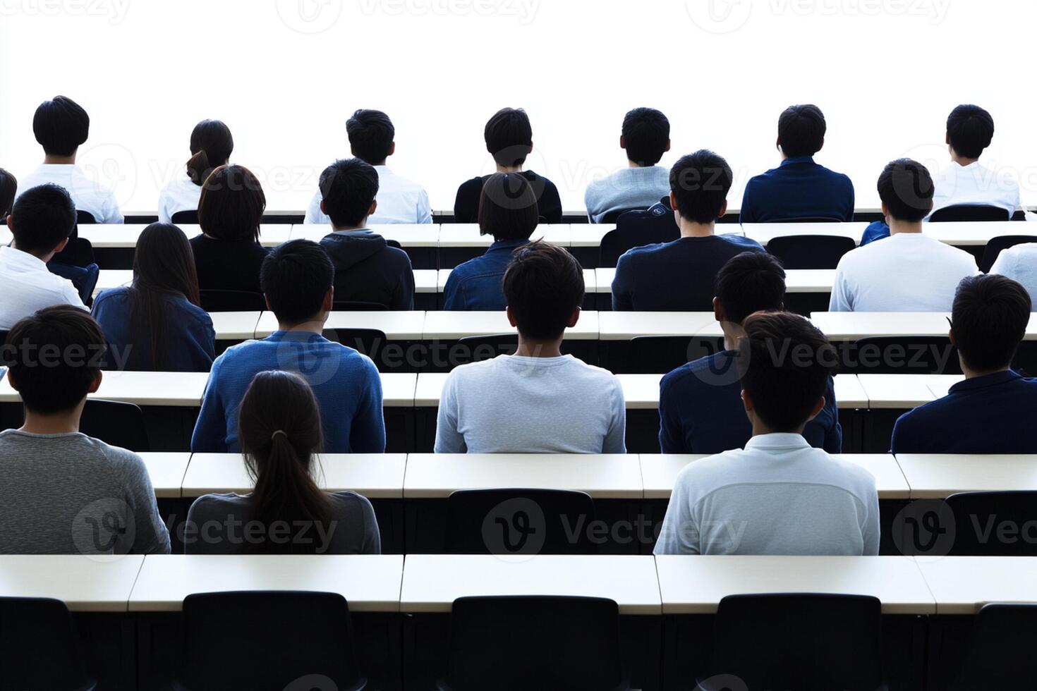 A group of people sitting in rows in a lecture hall photo
