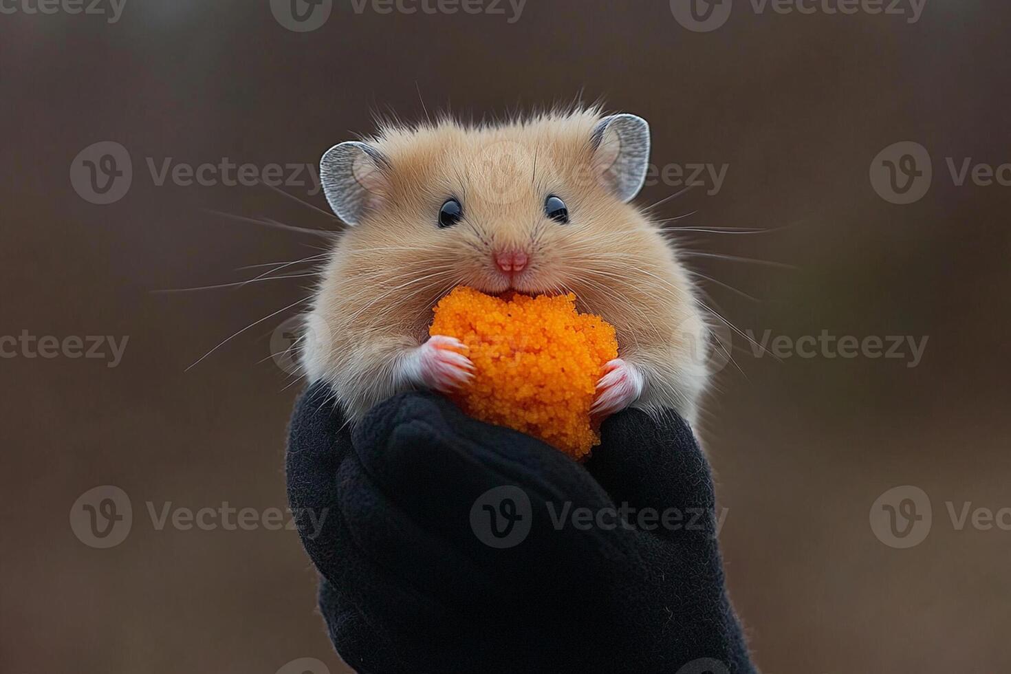 A hamster is holding a carrot in its hand photo