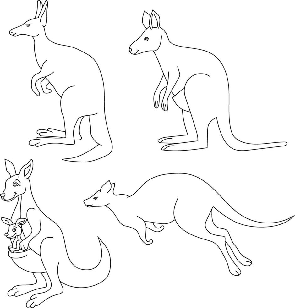 Hand-drawn Kangaroo Clipart Doodles vector