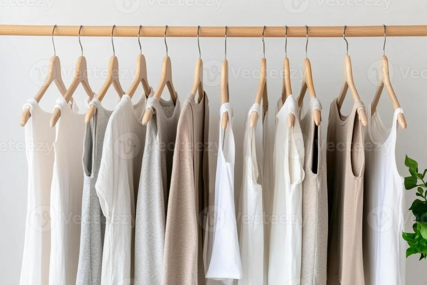 Clothes hanging on a wooden rack photo