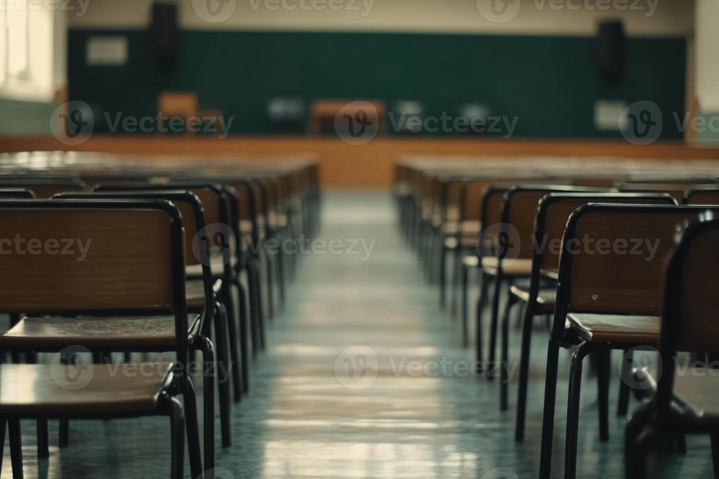 Empty chairs in a classroom photo