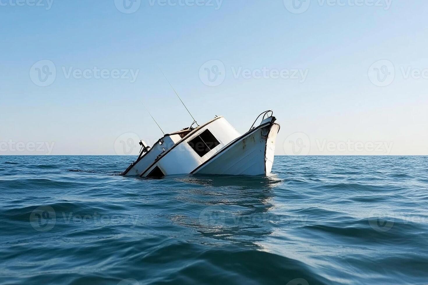 A boat is sinking in the ocean photo