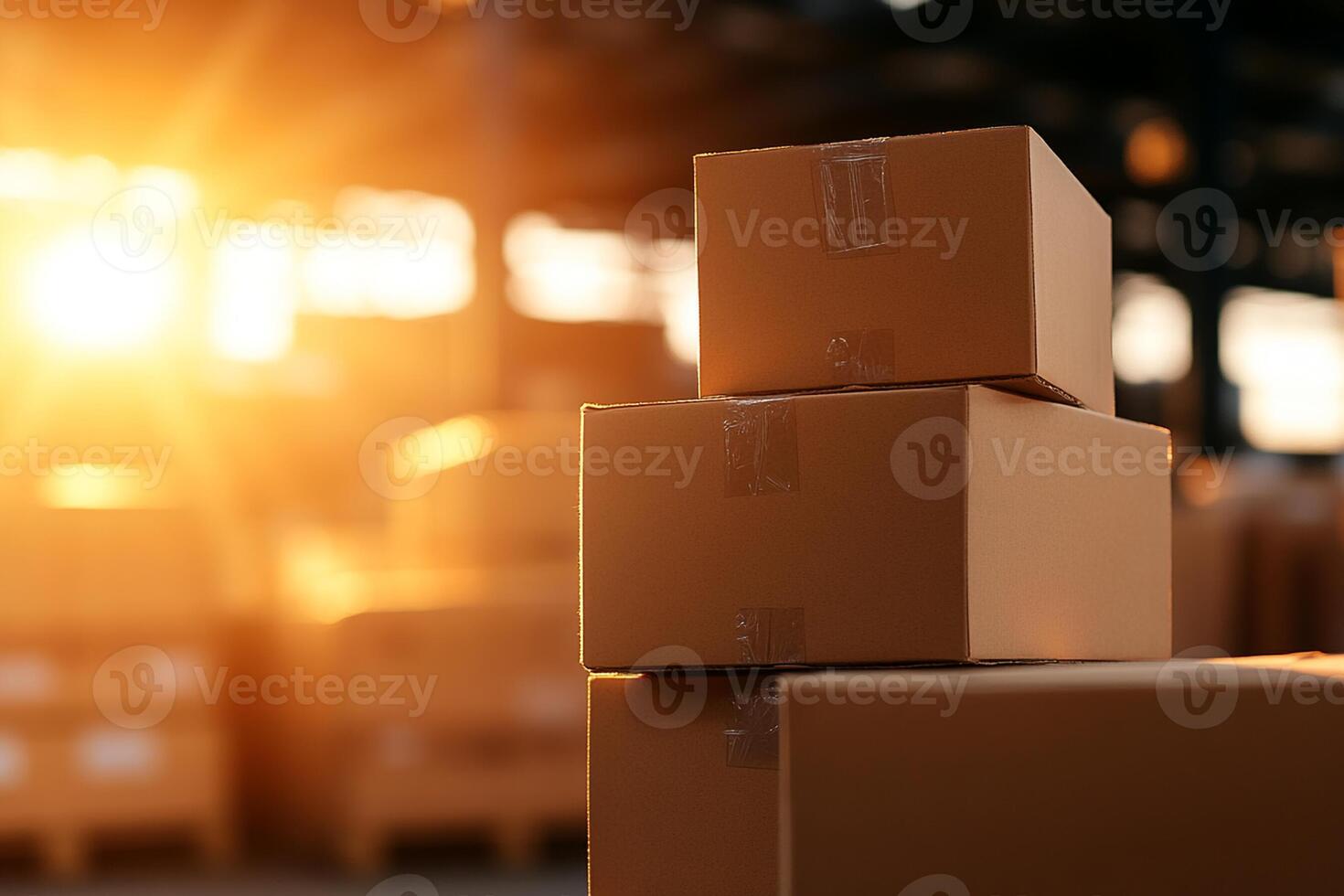 A stack of cardboard boxes in a warehouse photo