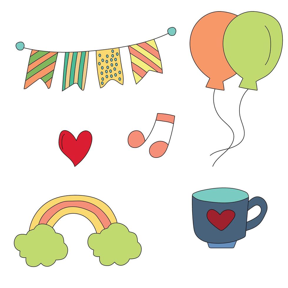 Hand-drawn Birthday Doodle Illustrations vector