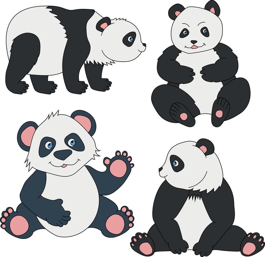 Hand-drawn Panda Clipart Illustrations vector