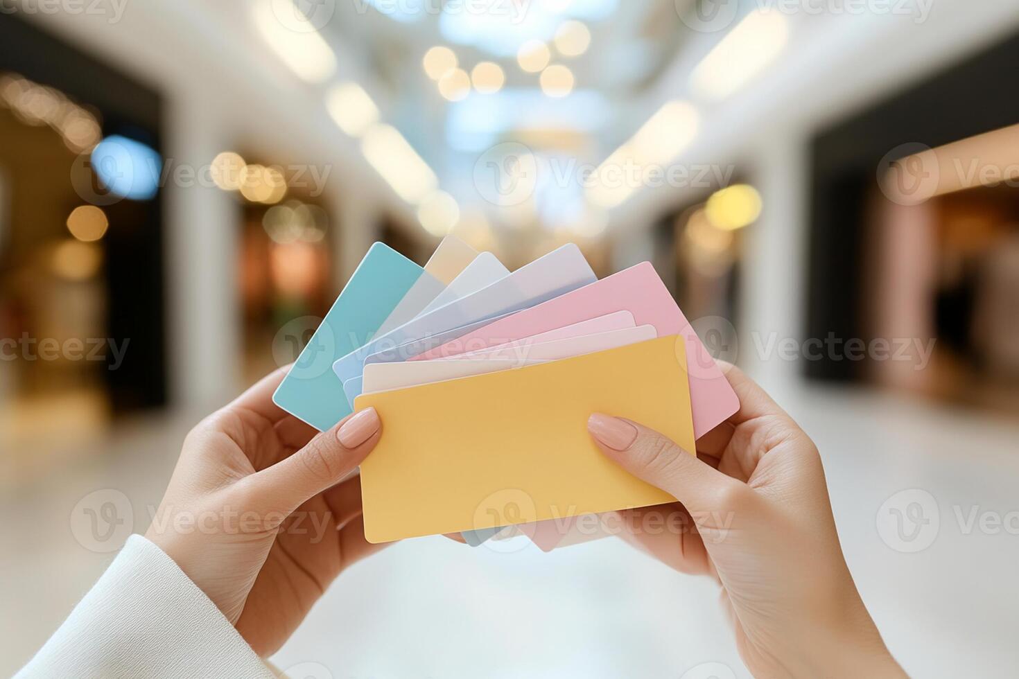 A person holding up a stack of colorful cards photo