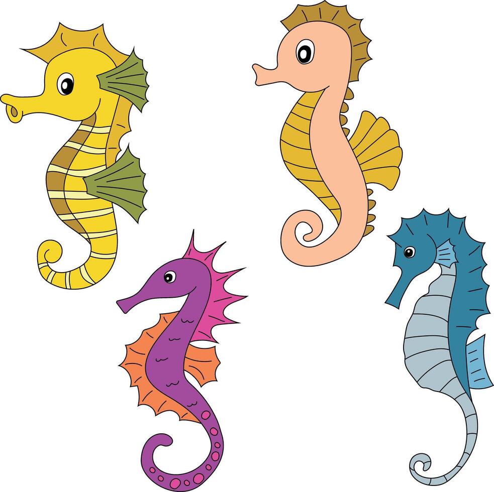 Hand-drawn Seahorse Doodles vector