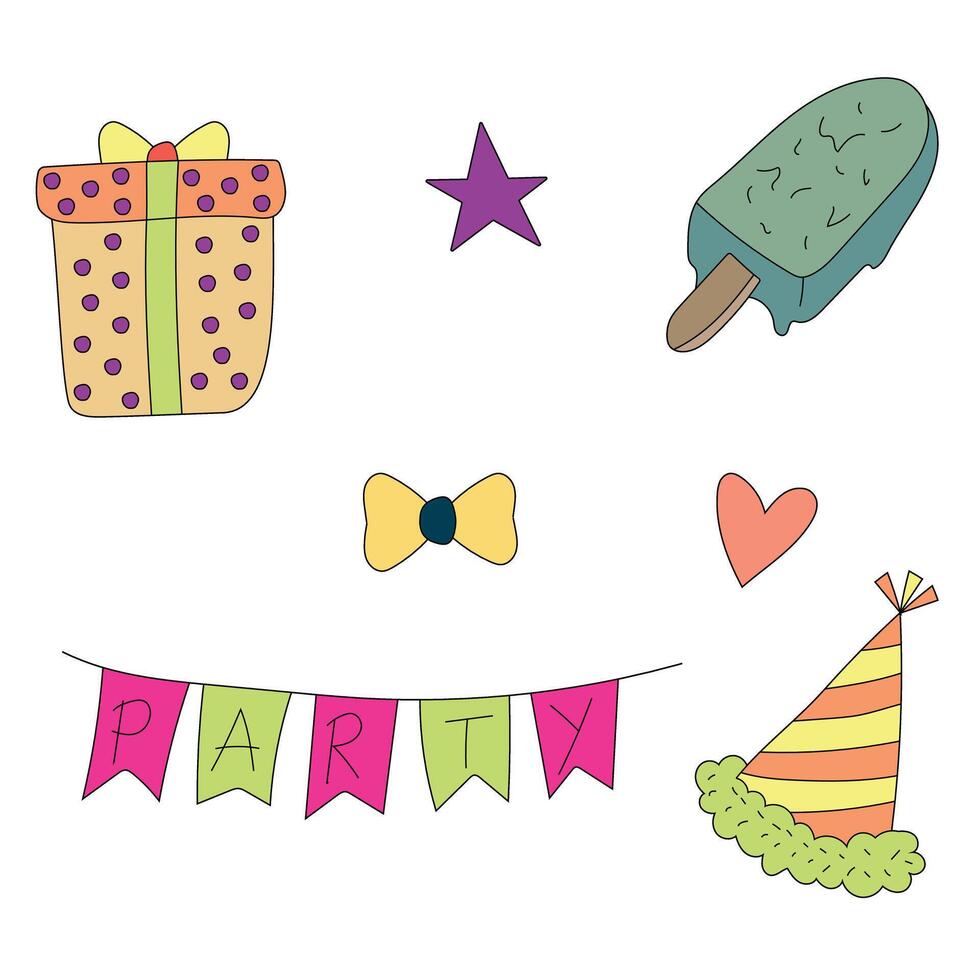 Cartoon Birthday Party Doodle Clipart vector