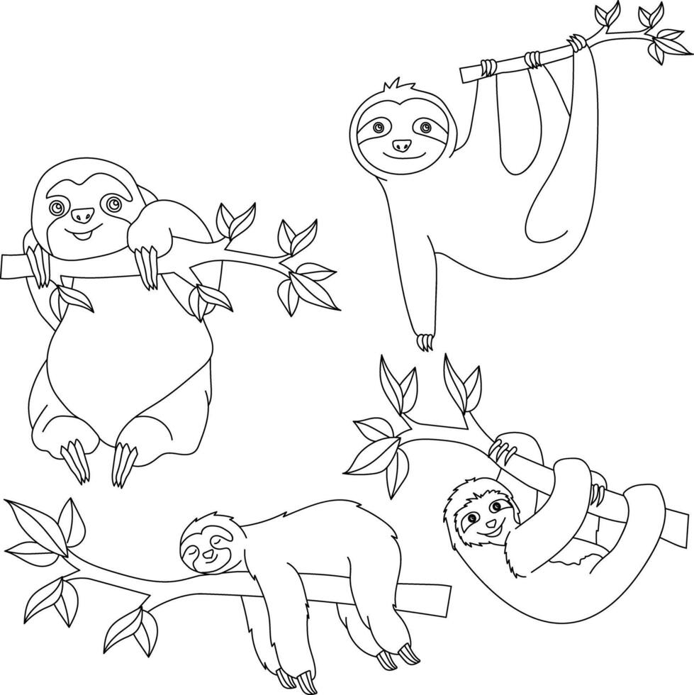 Hand-drawn Sloth Clipart Illustrations vector