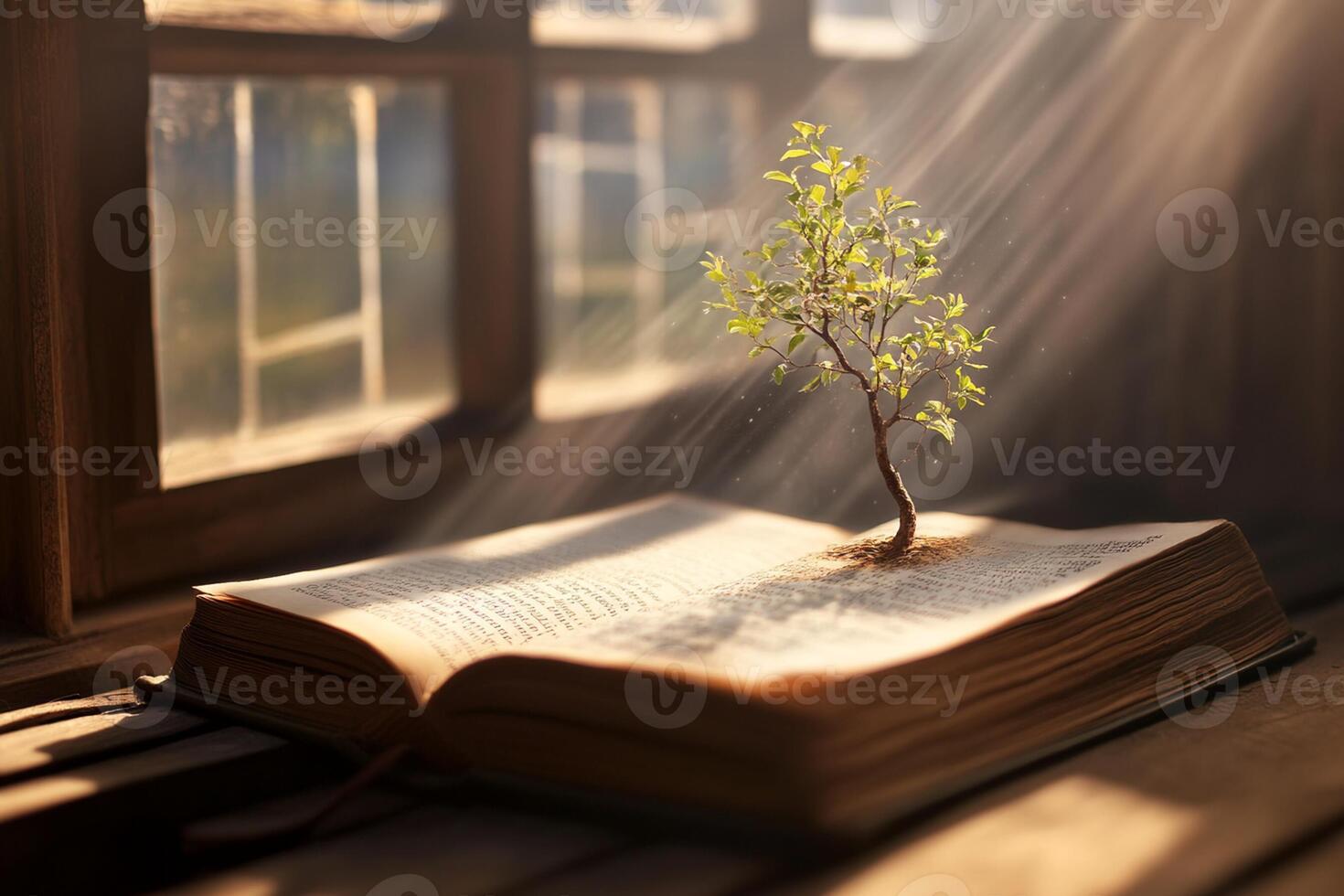 A tree sprouts from an open book photo