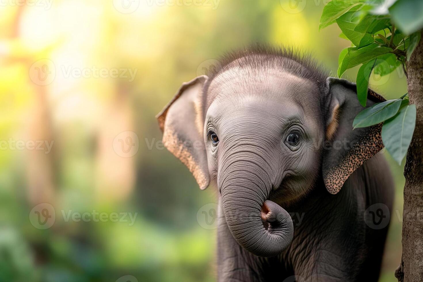 An elephant is standing in the middle of a forest photo