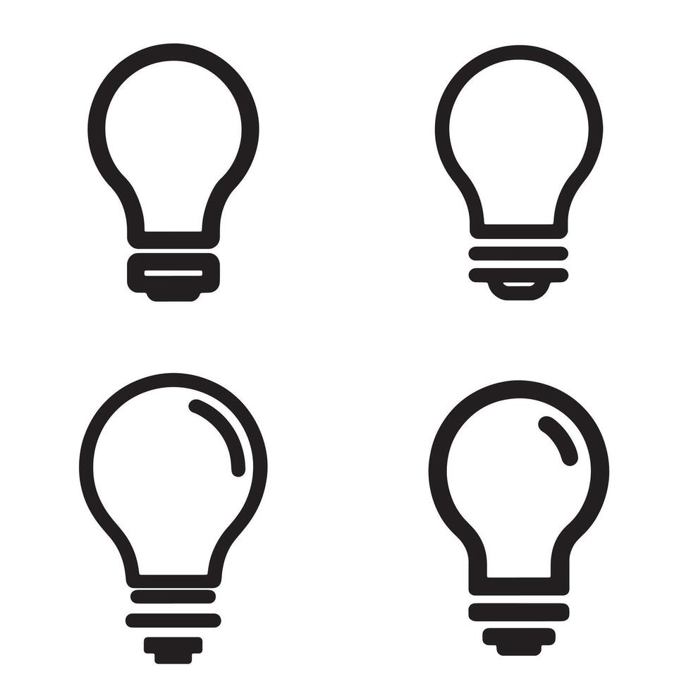 Minimal light bulb icons in black outline style ideal for ideas innovation and energy themes vector