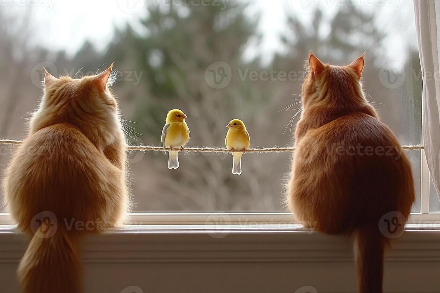 Two cats sitting on a window sill photo