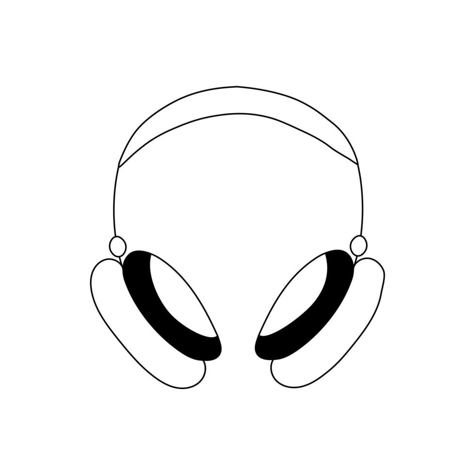 Hand drawn doodle simple over-ear headphones with large ear pads. vector
