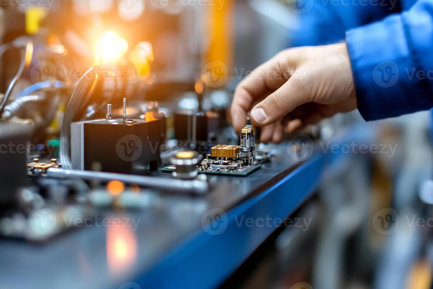 A person is working on a circuit board photo