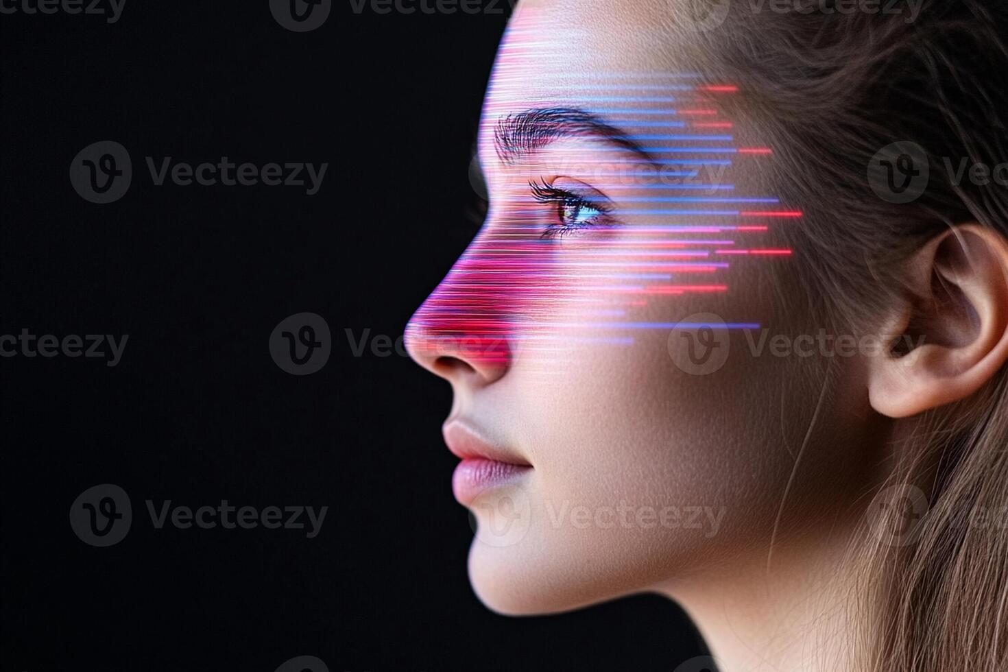 A woman with a futuristic face and a glowing line on her face photo
