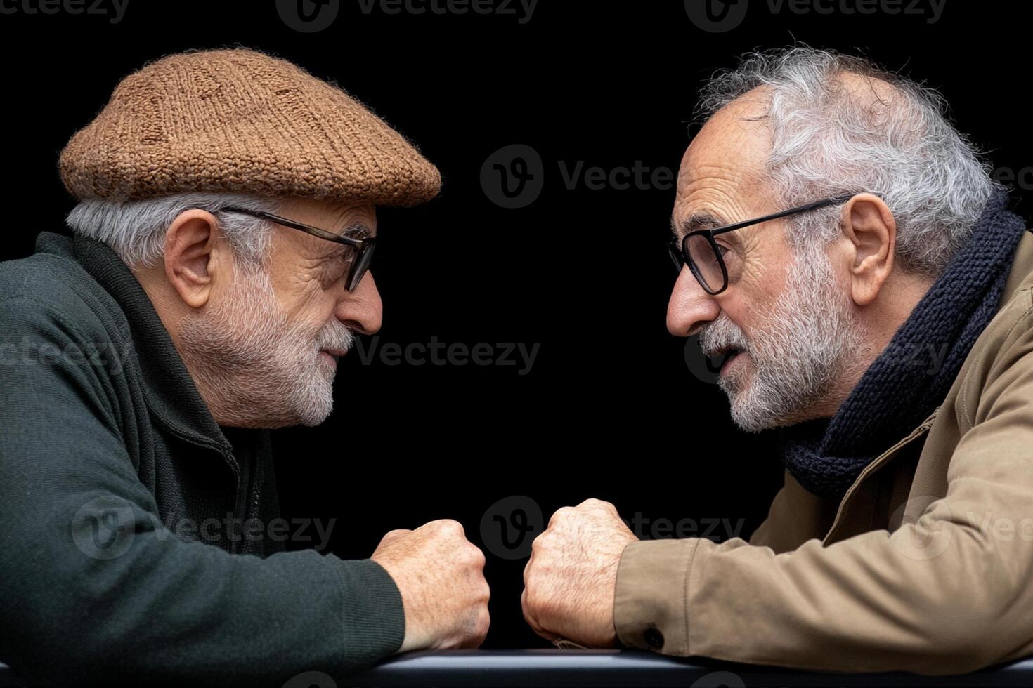 Two older men are facing each other photo