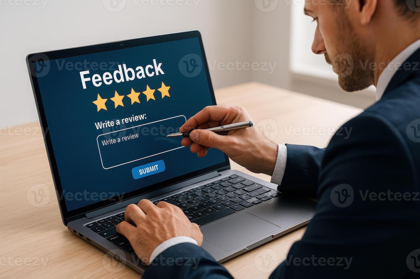 Manager Collects Customer Satisfaction Information to Develop Products and Services Through Feedback and User Comment Rating for Online Reputation Management photo