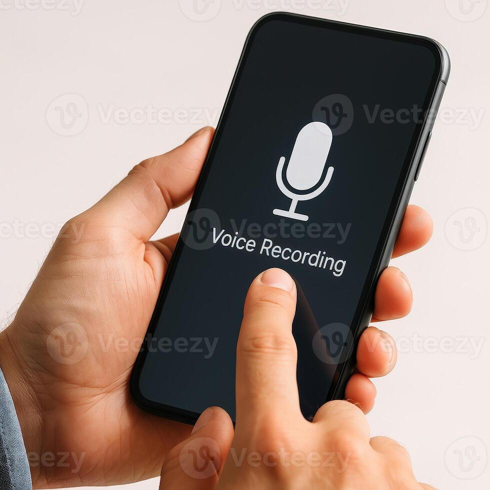 Voice Recording on Smartphone with Microphone Icon for Mobile Applications and Audio Messages photo
