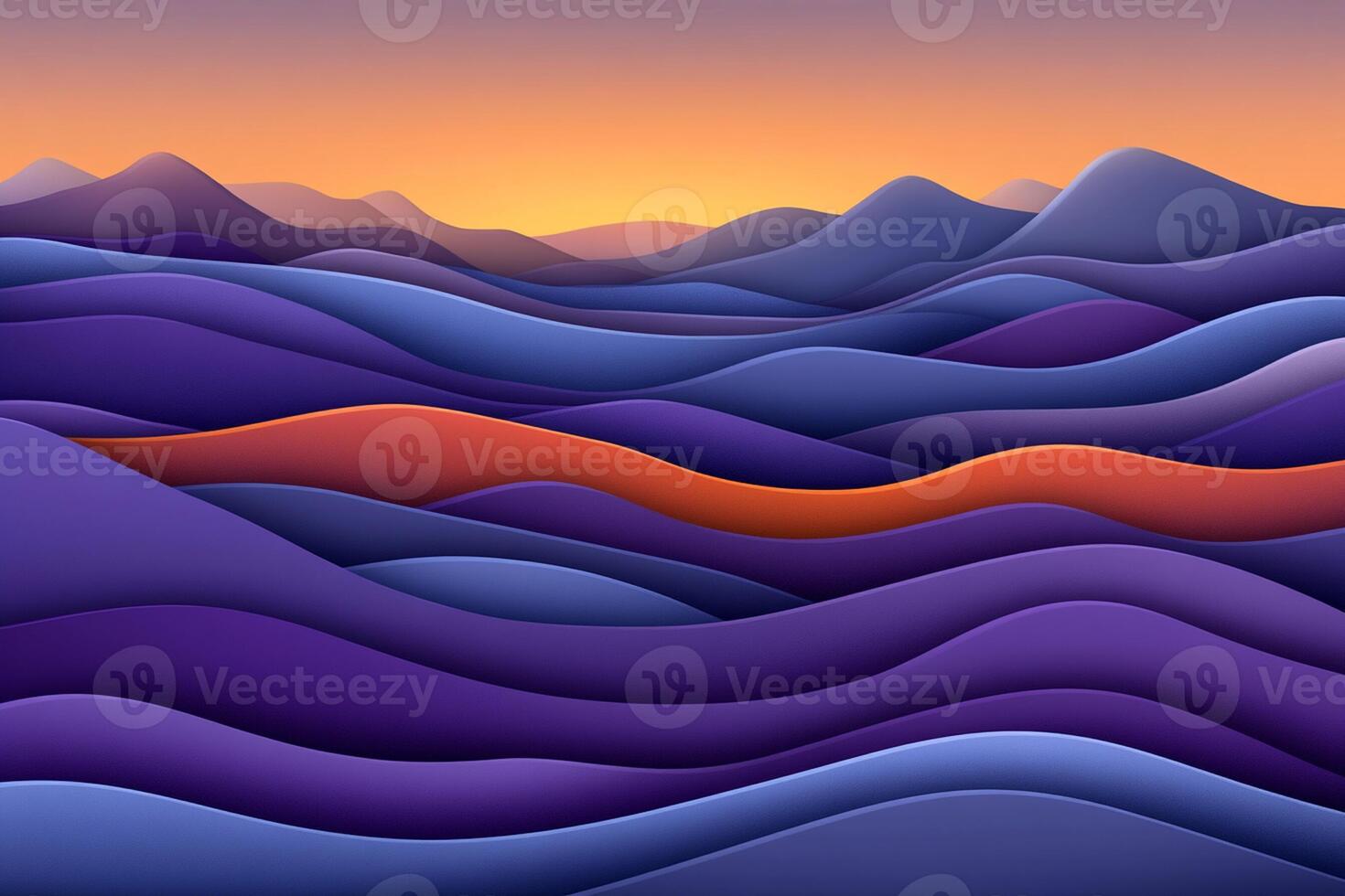 An abstract landscape with purple mountains and orange waves photo