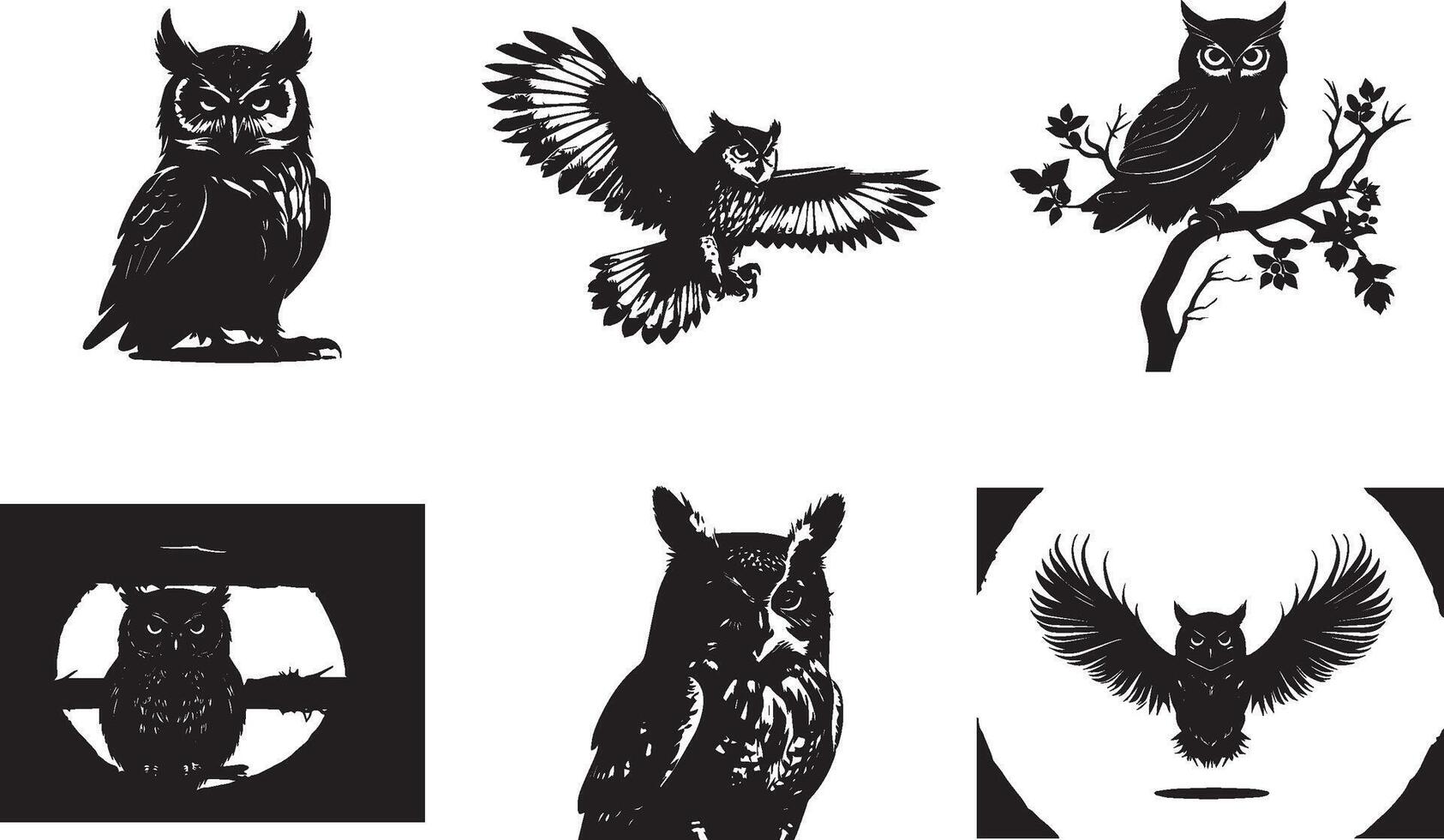 owl silhouette set vector