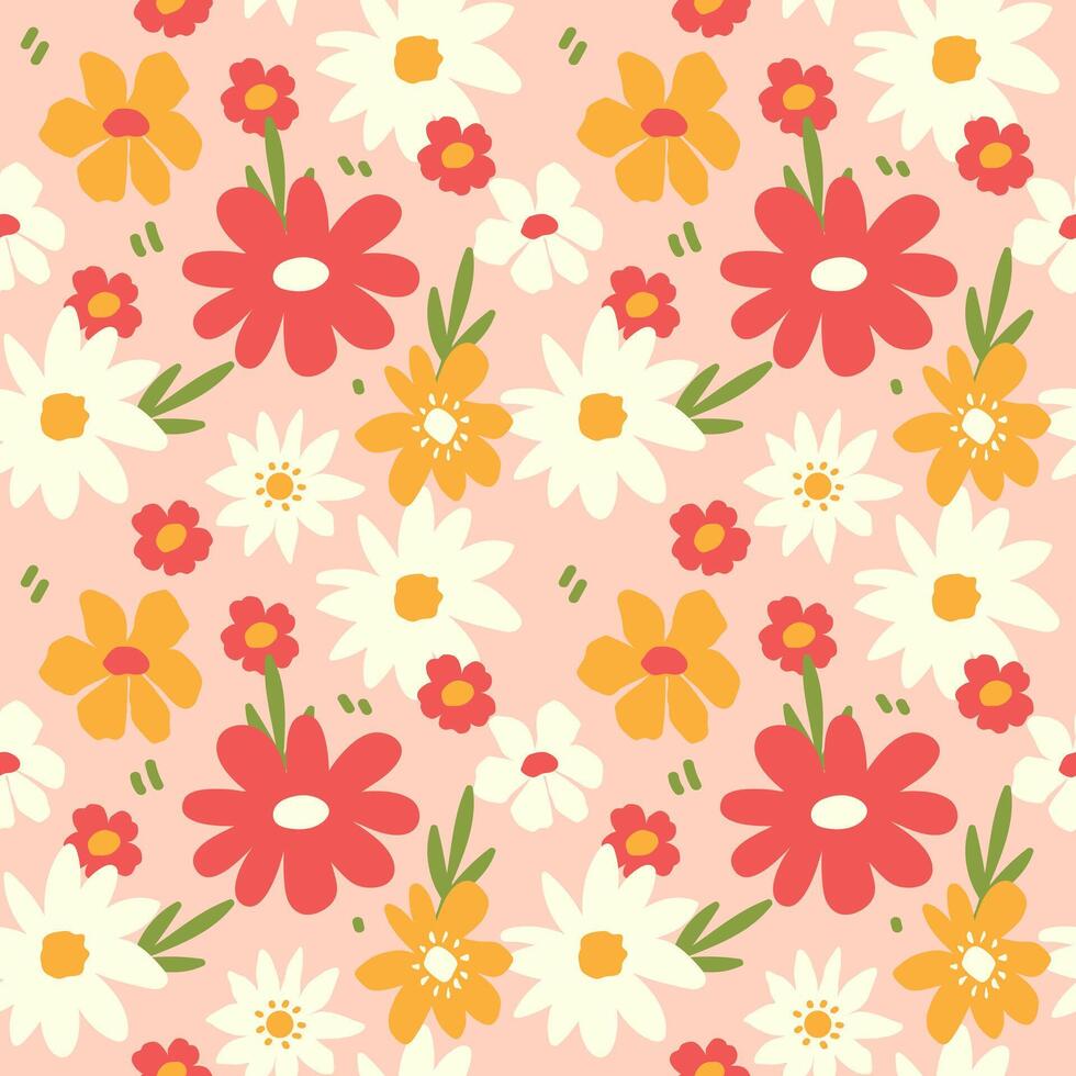 Floral seamless pattern with hand drawn wildflowers in retro style vector