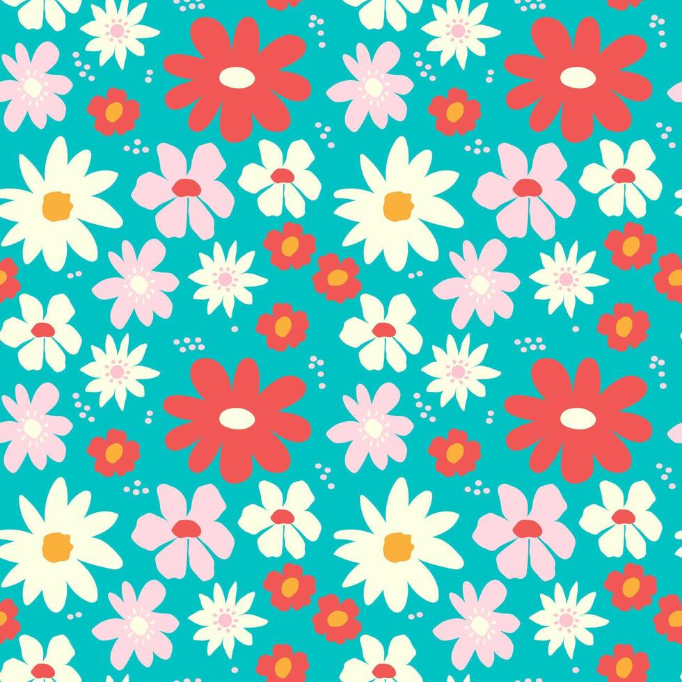 Seamless pattern with colourful hand drawn flowers vector