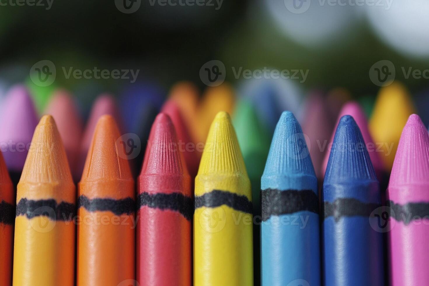 A close up of many crayons with black and white lines photo
