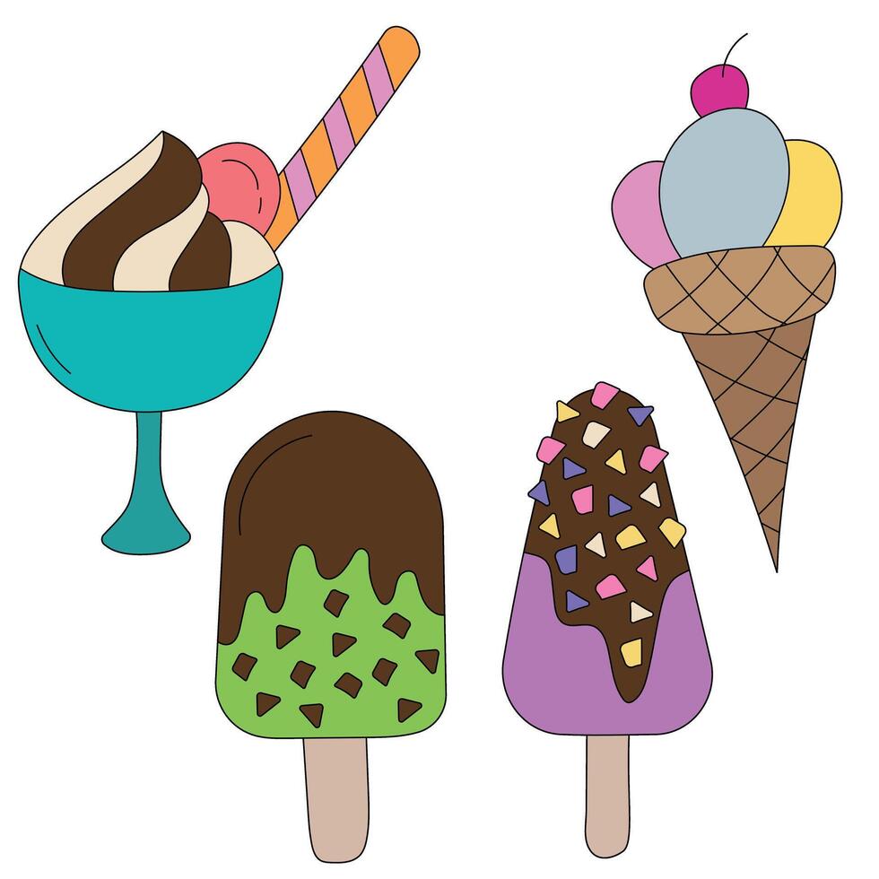 Hand-drawn Ice Cream Doodles vector