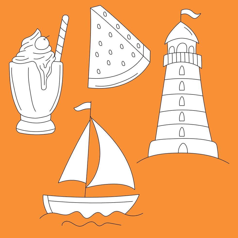 Doodle Cartoon Summer Clipart Collection vector