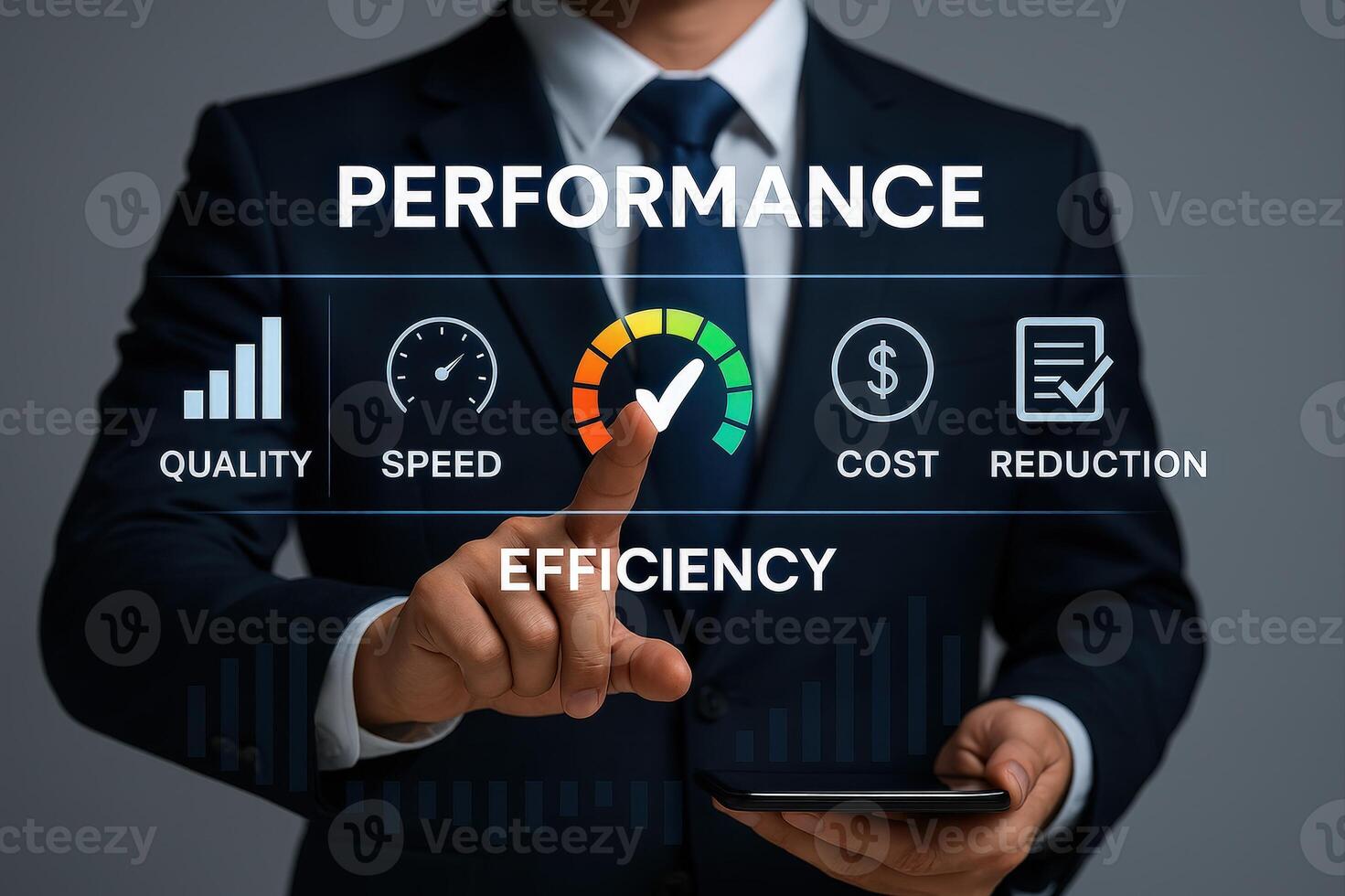 Business Performance Concept Illustrating Quality Speed Efficiency and Cost Reduction for Effective Management photo