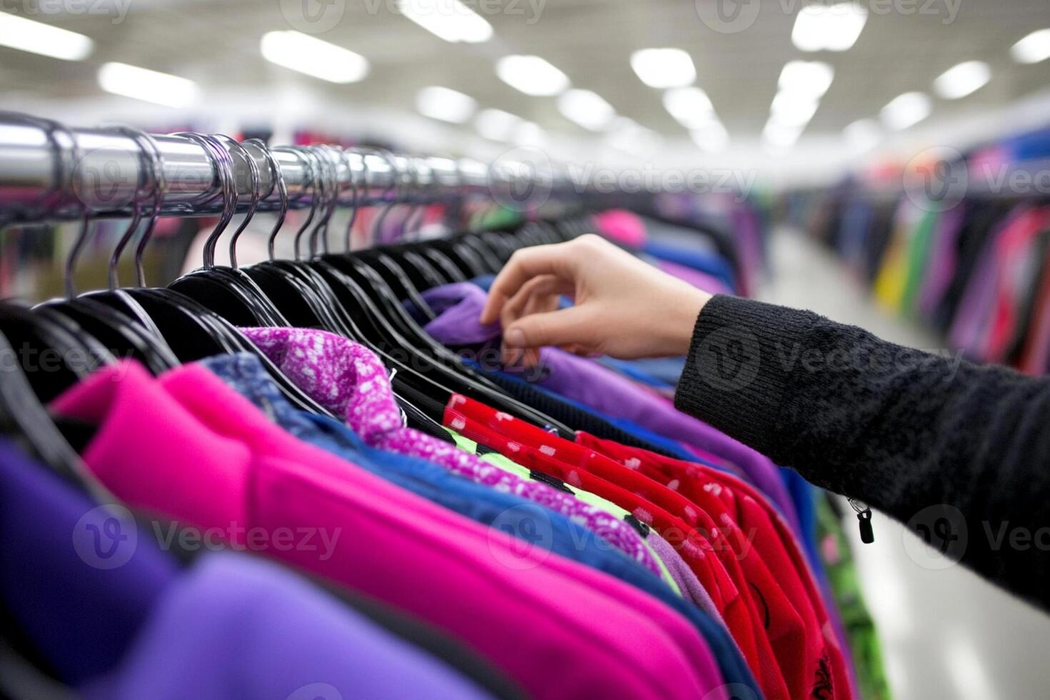 A person is looking at clothes on a rack photo